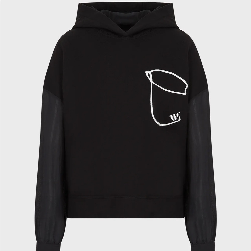 Hooded sweatshirt with trompe-l'œil pocket